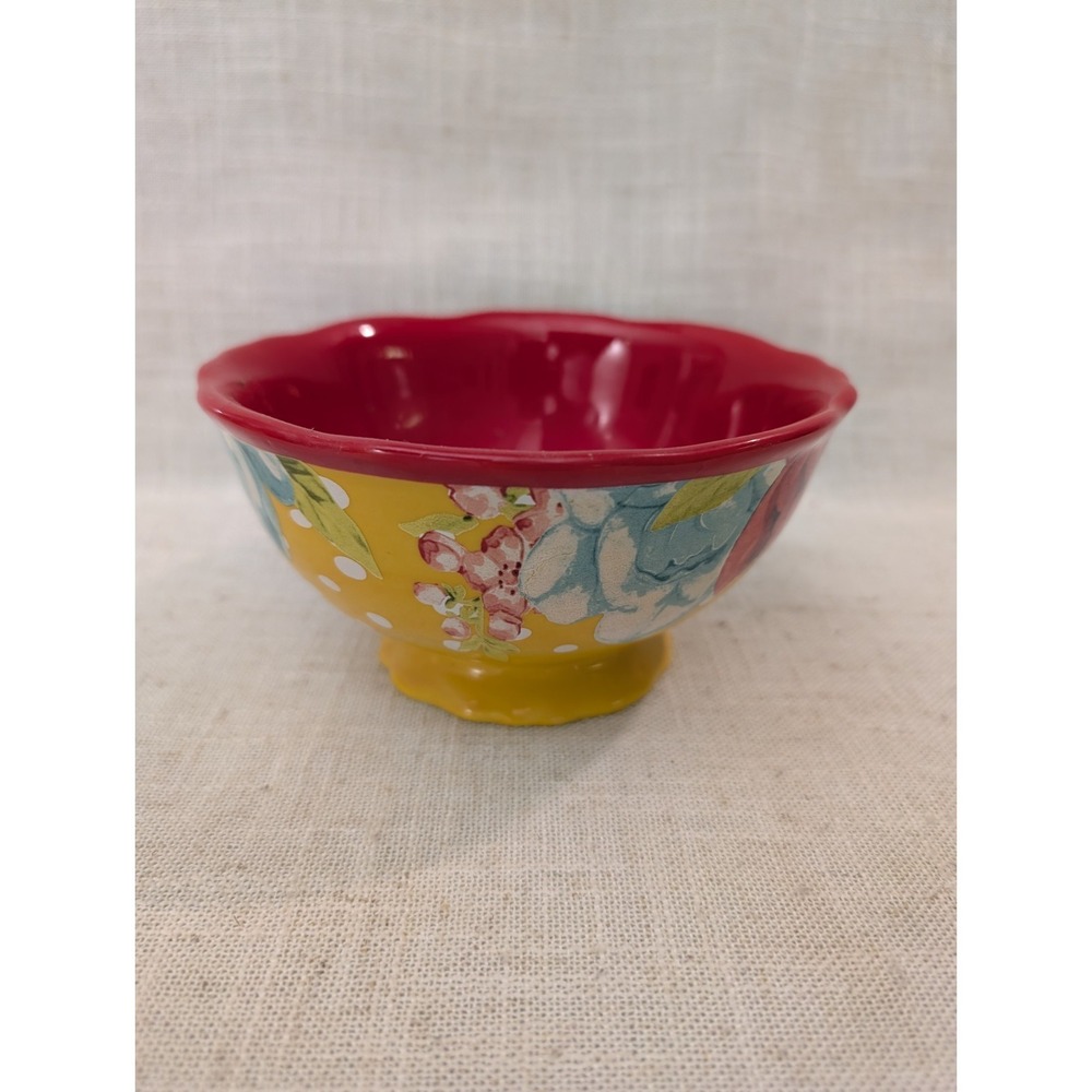 The Pioneer Woman Small Bowl Floral Red Yellow Roses Scalloped 3.25" x 6"